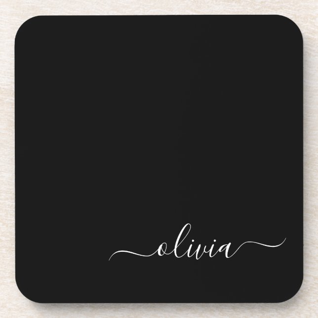 Schwarz-weißer Name für das Girl-Monogramm Getränkeuntersetzer (Vorderseite)