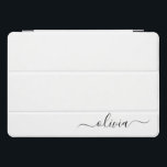 Schwarz-weißer Name für das Girl-Monogramm iPad Pro Cover<br><div class="desc">Kleine und weiße einfache Skriptmonogramm Name Laptop Case. Das macht den perfekten 16 Geburtstag,  Hochzeit,  Brautparty,  Jubiläum,  Babydusche oder Junggeselinnen-Abschied Geschenk für jemanden,  der Lieben glamourösen Luxus und schicke Stile.</div>