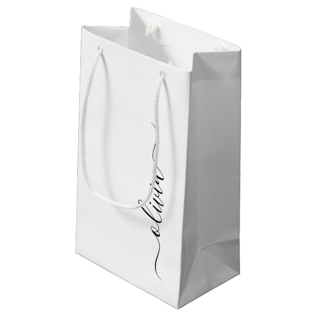 Schwarz-weißer Name für das Girl-Monogramm Kleine Geschenktüte (Rückseite Schrägansicht)