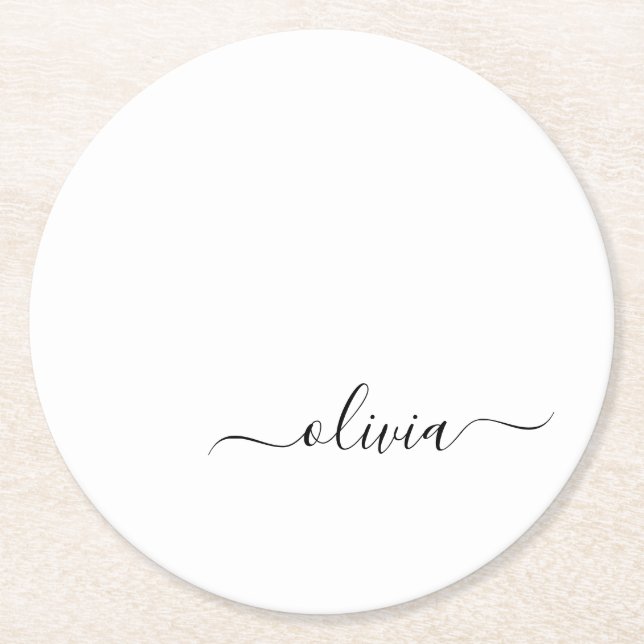 Schwarz-weißer Name für das Girl-Monogramm Runder Pappuntersetzer (Vorderseite)