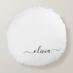 Schwarz-weißer Name für das Girl-Monogramm Rundes Kissen<br><div class="desc">Schwarz und Weiß einfache Script Monogram Name Pouf Kissen. Das Kissen macht den perfekten 16 Geburtstag, Hochzeit, Brautparty, Babydusche oder Junggeselinnen-Abschied Geschenk für jemanden, der sein Zimmer in Rose Gold dekoriert.</div>