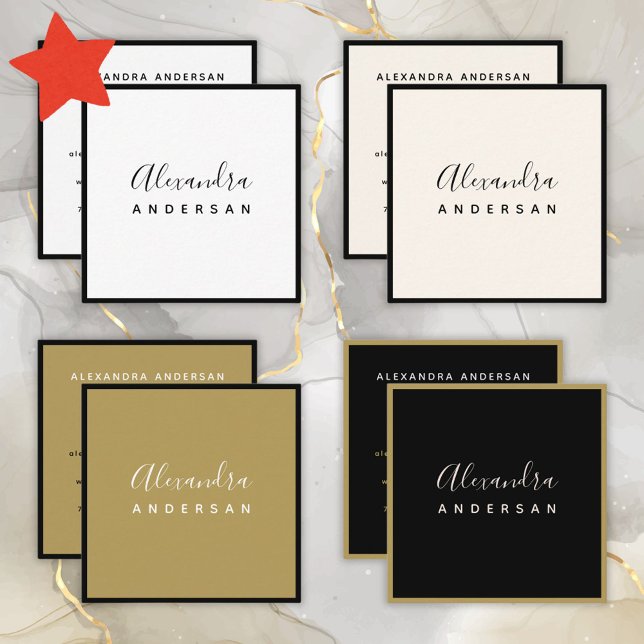 Schwarz-weißer Name für Minimalistisches Skript Quadratische Visitenkarte (Minimalist Script Name Black White Elegant Square Business Card)
