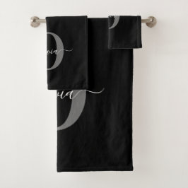 Schwarz-weißer Name für Monogramm-Skript Badhandtuch Set