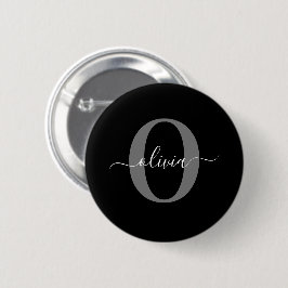 Schwarz-weißer Name für Monogramm-Skript Button
