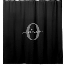Schwarz-weißer Name für Monogramm-Skript Duschvorhang