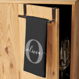 Schwarz-weißer Name für Monogramm-Skript Geschirrtuch