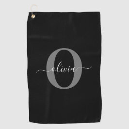 Schwarz-weißer Name für Monogramm-Skript Golfhandtuch