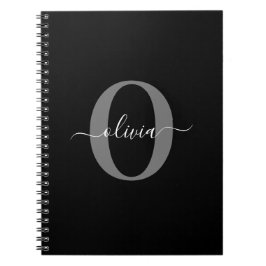 Schwarz-weißer Name für Monogramm-Skript Notizblock