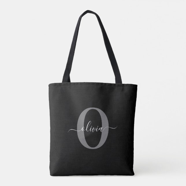 Schwarz-weißer Name für Monogramm-Skript Tasche (Rückseite)