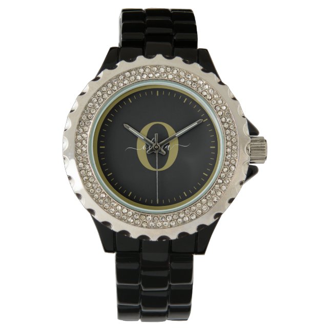 Schwarz-weißer Name für personalisierte Monogramm- Armbanduhr (Vorderseite)