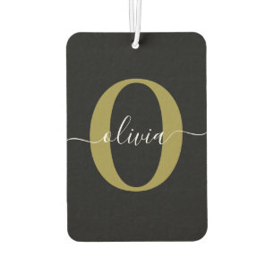 Schwarz-weißer Name für personalisierte Monogramm- Autolufterfrischer