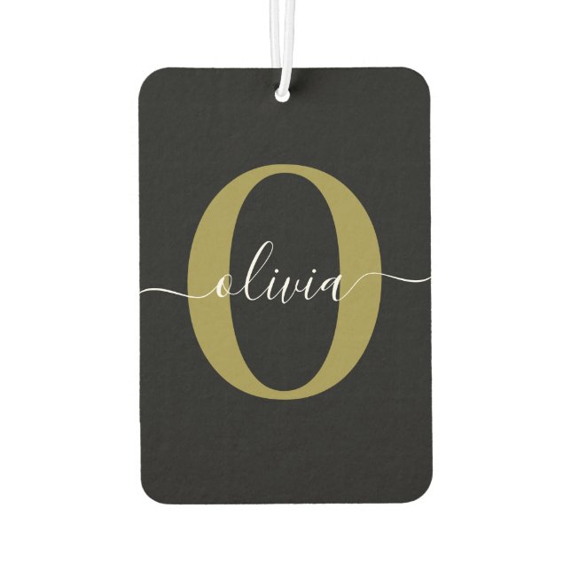 Schwarz-weißer Name für personalisierte Monogramm- Autolufterfrischer (Rückseite)