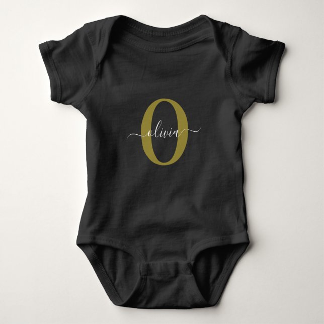 Schwarz-weißer Name für personalisierte Monogramm- Baby Strampler (Vorderseite)