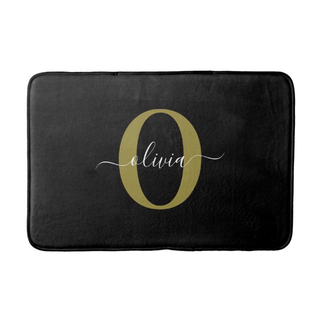 Schwarz-weißer Name für personalisierte Monogramm- Badematte (Vorderseite)