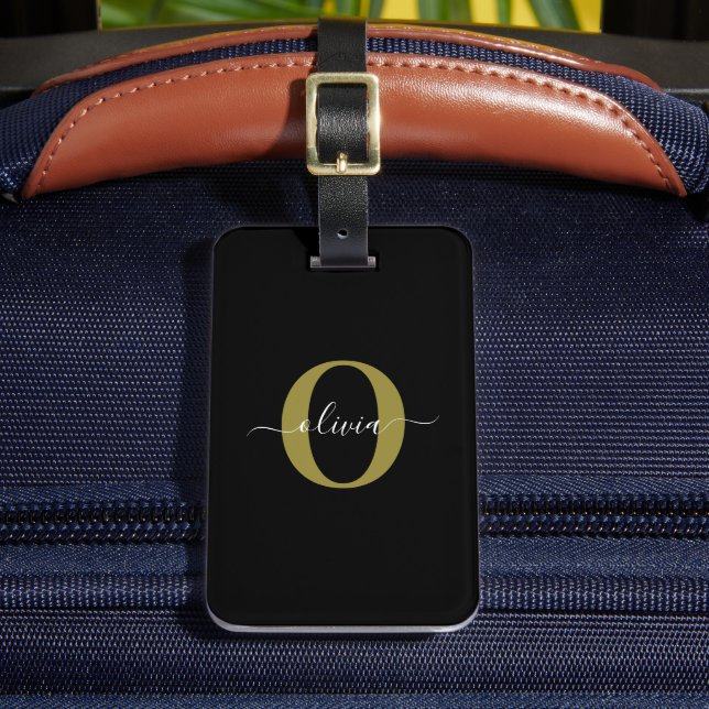 Schwarz-weißer Name für personalisierte Monogramm- Gepäckanhänger (Vorderseite Insitu 2)