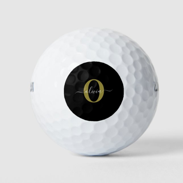 Schwarz-weißer Name für personalisierte Monogramm- Golfball (Vorderseite)