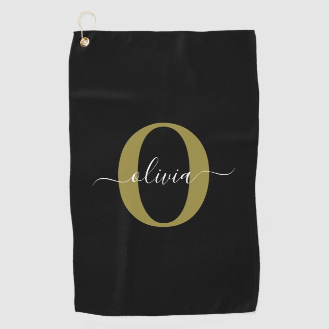 Schwarz-weißer Name für personalisierte Monogramm- Golfhandtuch (Vorderseite)