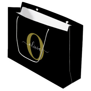 Schwarz-weißer Name für personalisierte Monogramm- Große Geschenktüte
