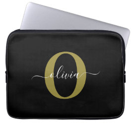 Schwarz-weißer Name für personalisierte Monogramm- Laptopschutzhülle