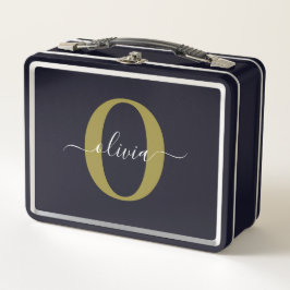 Schwarz-weißer Name für personalisierte Monogramm- Metall Brotdose