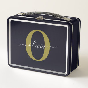 Schwarz-weißer Name für personalisierte Monogramm- Metall Brotdose