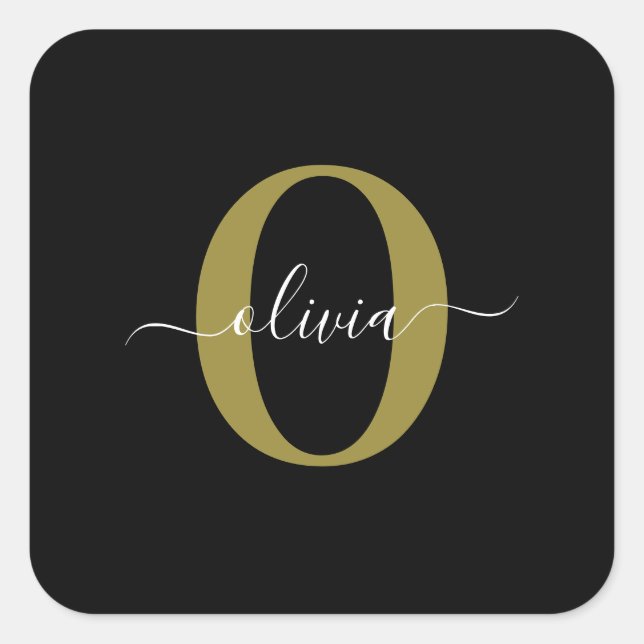 Schwarz-weißer Name für personalisierte Monogramm- Quadratischer Aufkleber (Vorderseite)