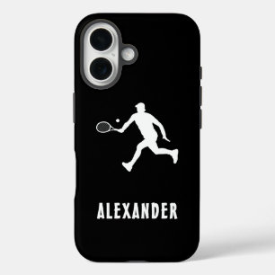 Schwarz-weißer Name: Male Tennis Player Racket Rac iPhone 16 Hülle