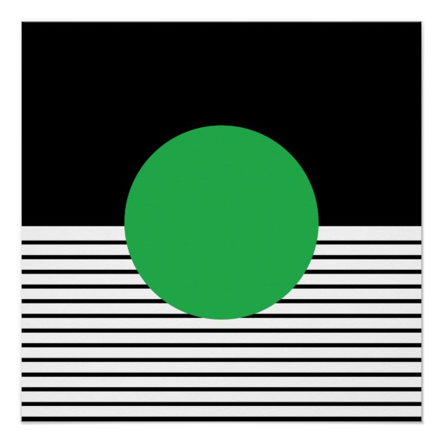Schwarz-weißer Op Art Green Circle Poster (Vorderseite)