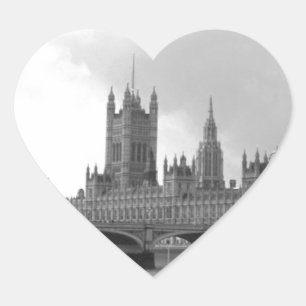 Schwarz-weißer Palast von Westminster Herz-Aufkleber