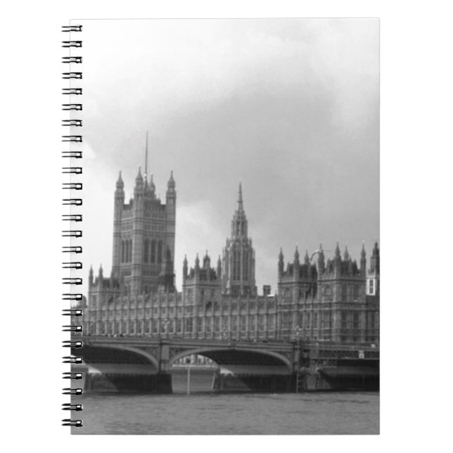 Schwarz-weißer Palast von Westminster Notizblock (Vorderseite)