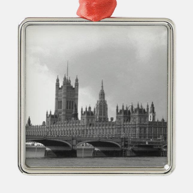 Schwarz-weißer Palast von Westminster Silbernes Ornament (Vorne)