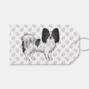 Schwarz-weißer Papillon-Cartoon-Hund mit Pfoten Geschenkanhänger