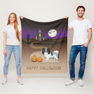 Schwarz-weißer Papillon & Halloween Spukhaus Fleecedecke