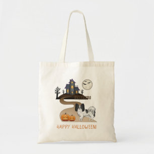 Schwarz-weißer Papillon & Halloween Spukhaus Tragetasche