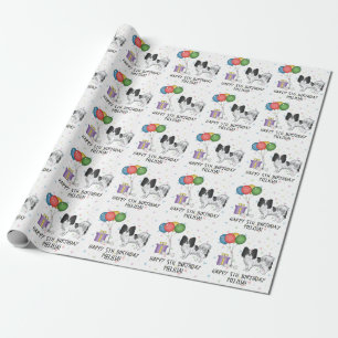 Schwarz-weißer Papillon-Hund - Geburtstag Geschenkpapier