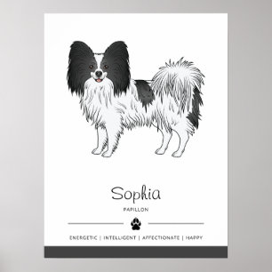 Schwarz-weißer Papillon-Hund mit individuellem Tex Poster