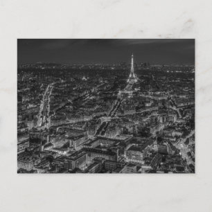 Schwarz-weißer Paris City Night Eiffel Tower Europ Feiertagspostkarte
