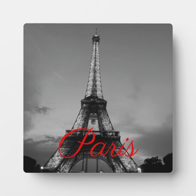 Schwarz-weißer Paris City Night Eiffel Tower Europ Fotoplatte (Vorderseite)