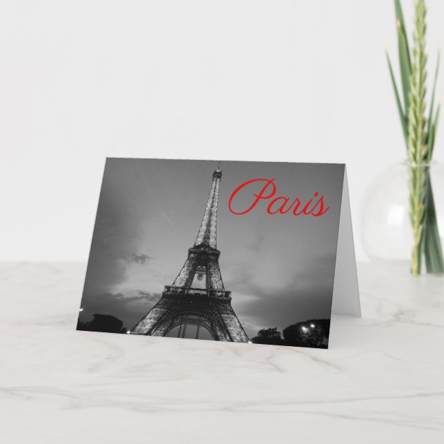 Schwarz-weißer Paris City Night Eiffel Tower Europ Karte (Vorderseite)