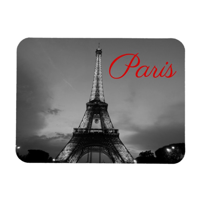 Schwarz-weißer Paris City Night Eiffel Tower Europ Magnet (Horizontal)