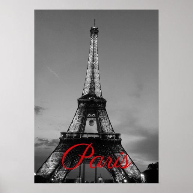 Schwarz-weißer Paris City Night Eiffel Tower Europ Poster (Vorne)