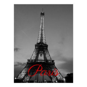 Schwarz-weißer Paris City Night Eiffel Tower Europ Poster