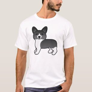 Schwarz-weißer Pembroke Welsh Corgi Cartoon-Hund T-Shirt