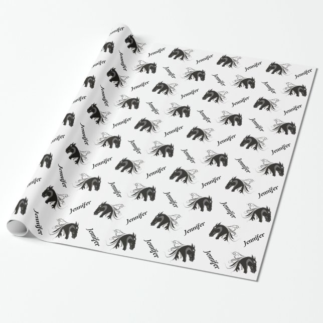 Schwarz-weißer Pferdekopf Geschenkpapier (Ungerollt)