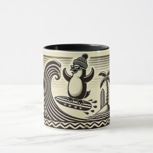 Schwarz-weißer Pinguin fängt eine Welle Tasse