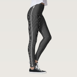 Schwarz-weißer Pinstripe-Seiten-Reißverschluss Leggings