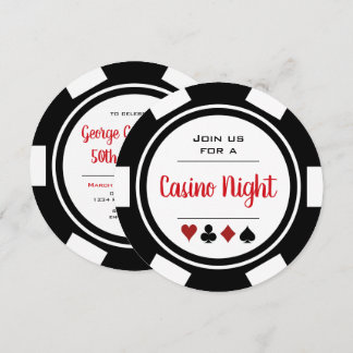 Schwarz-weißer Poker Chip Casino Einladung