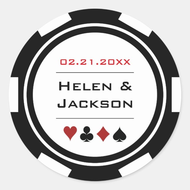 Schwarz-weißer Poker Chip Casino Runder Aufkleber (Vorderseite)