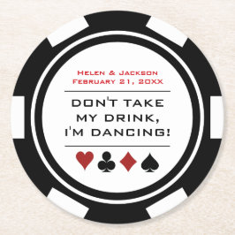 Schwarz-weißer Poker Chip Dancing Verlass Drink Ho Runder Pappuntersetzer