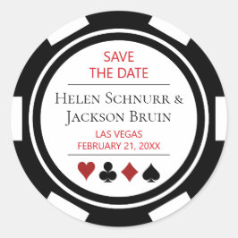 Schwarz-weißer Poker Chip Hochzeit speichern Sie d Runder Aufkleber